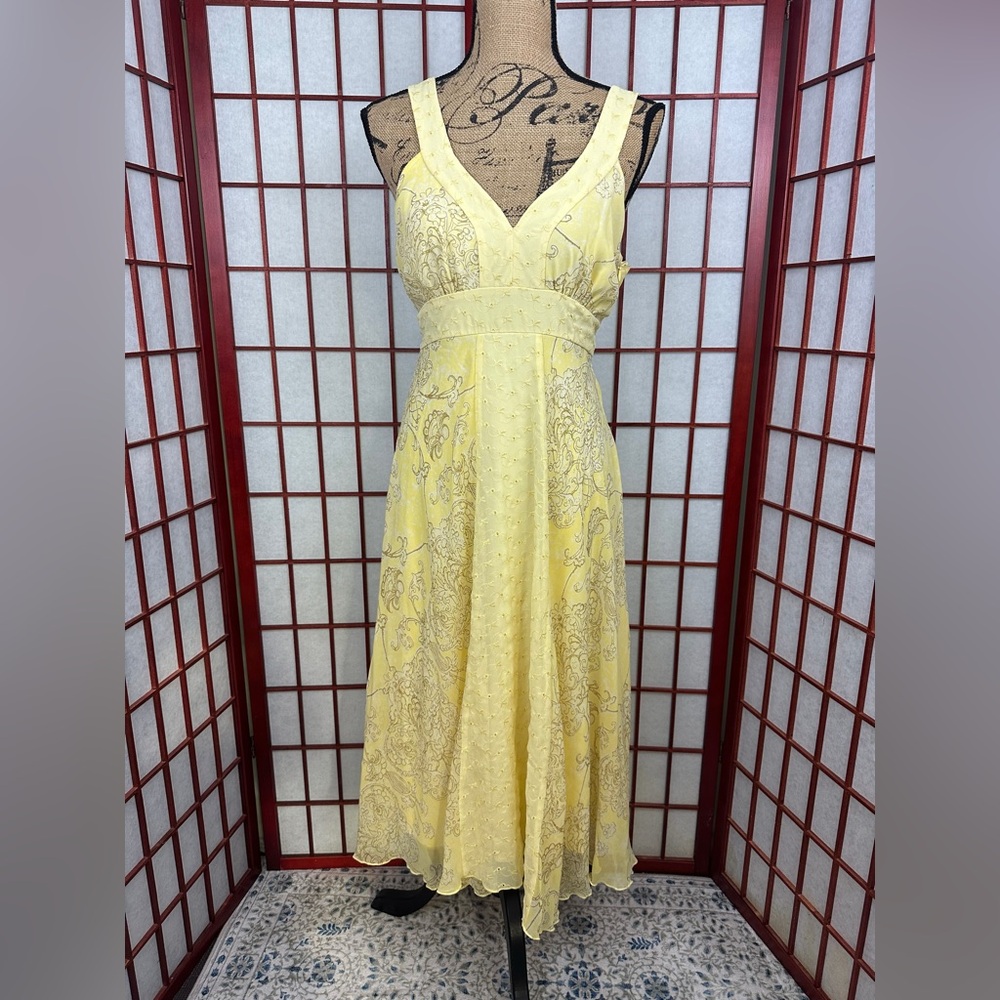 Jonathan Martin Yellow Spring Romantic Flowy Chiffon Midi Dress